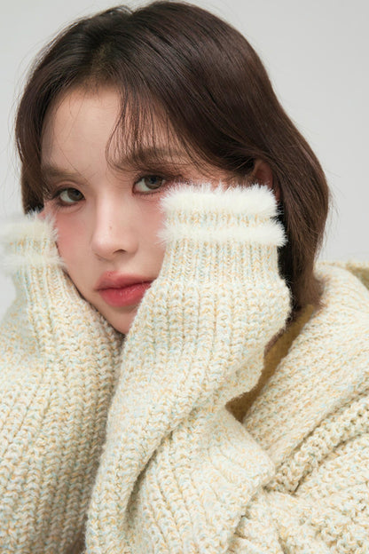 アプリコットニットジッパーカーディガン