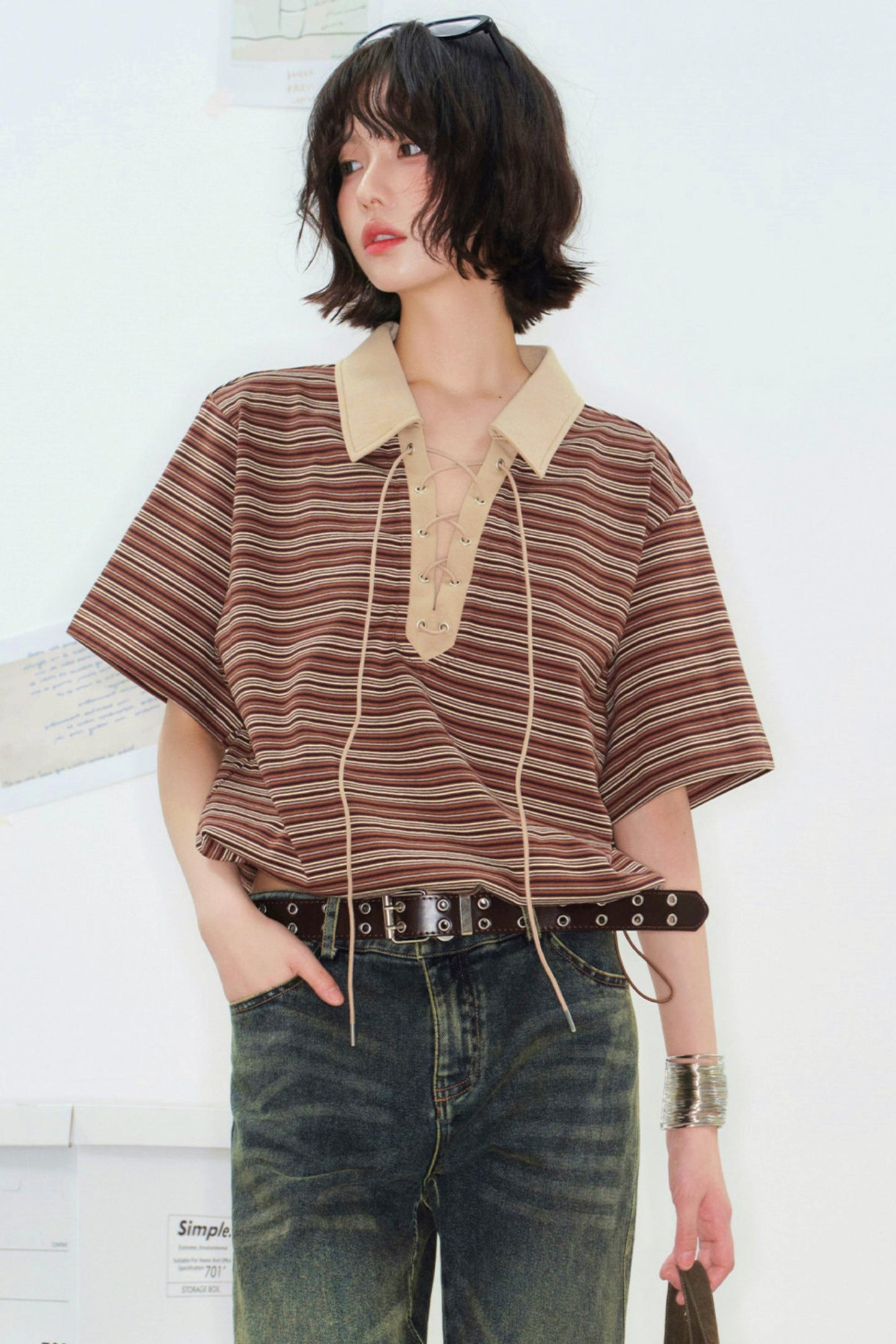 Top polo corto a righe