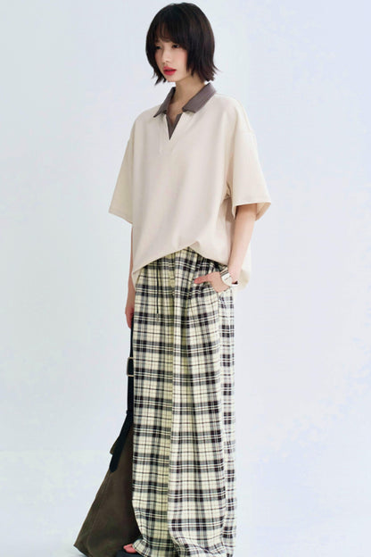 Contrast Lapel Loose Fit Faux Top