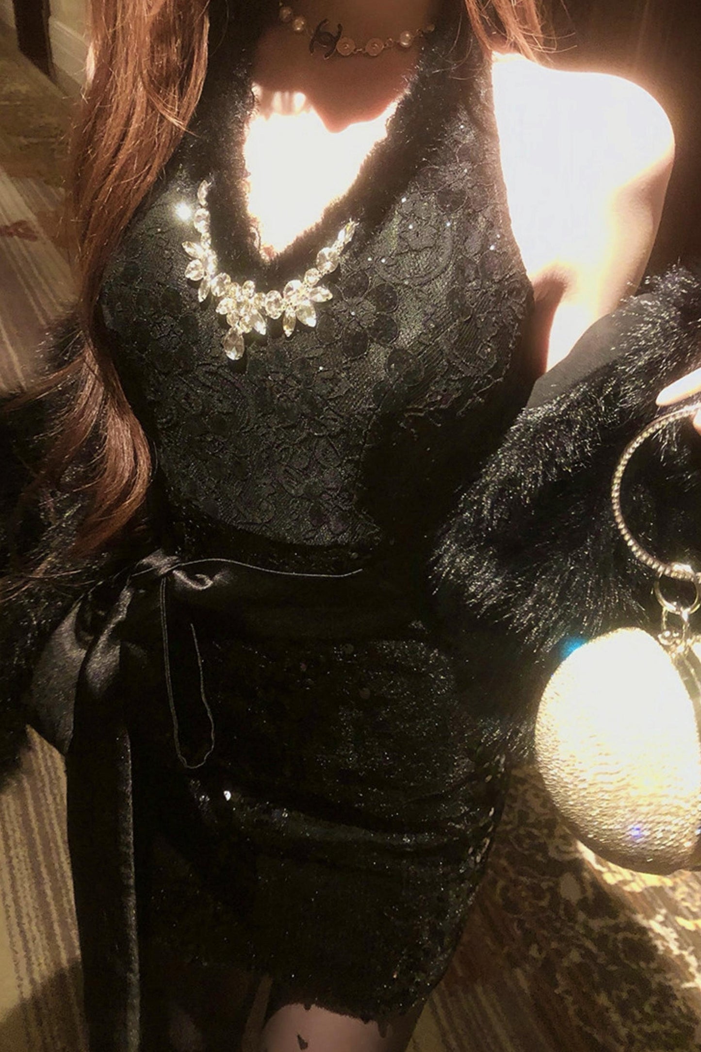 French mode tight dress + fur coat