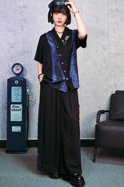 Snakeskin Print Pleated Wide-Leg Pants