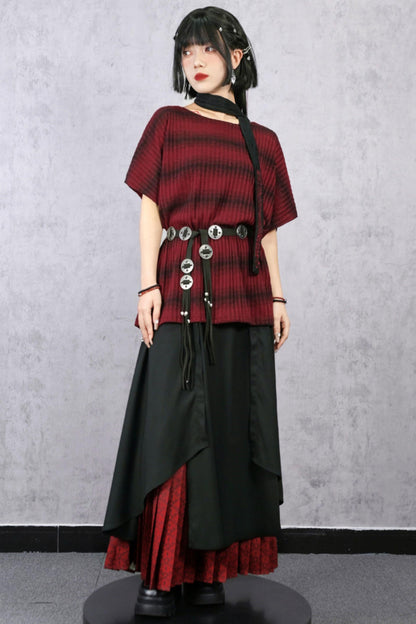 条纹针织蝙蝠袖毛衣