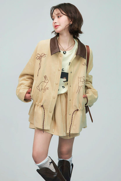 ウィートベージュエンブロイダージャケットセットアップ