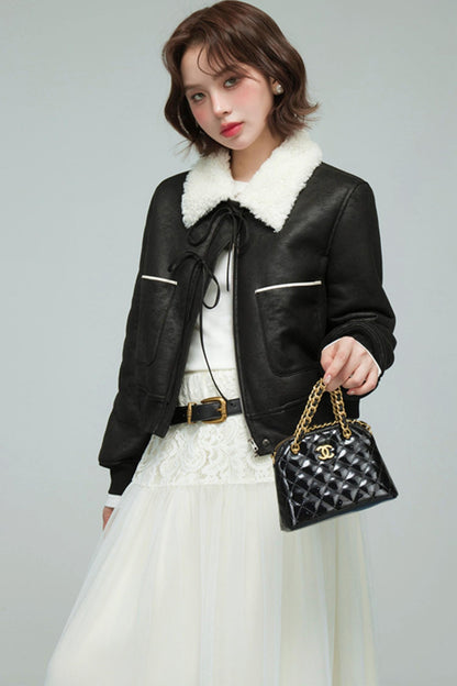 カラーブロックドシアリングコート