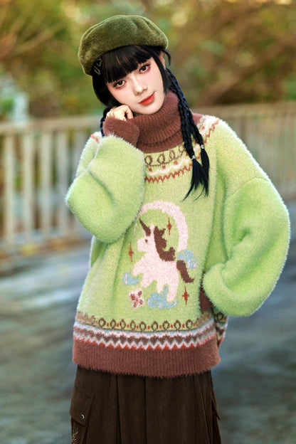 Faux Fur Jacquard Sweater