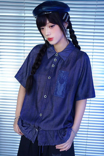 Night Blue Embroidered Subculture Shirt