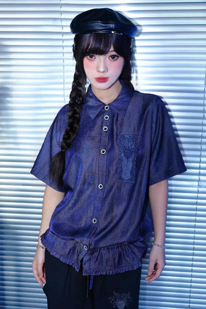 Night Blue Embroidered Subculture Shirt