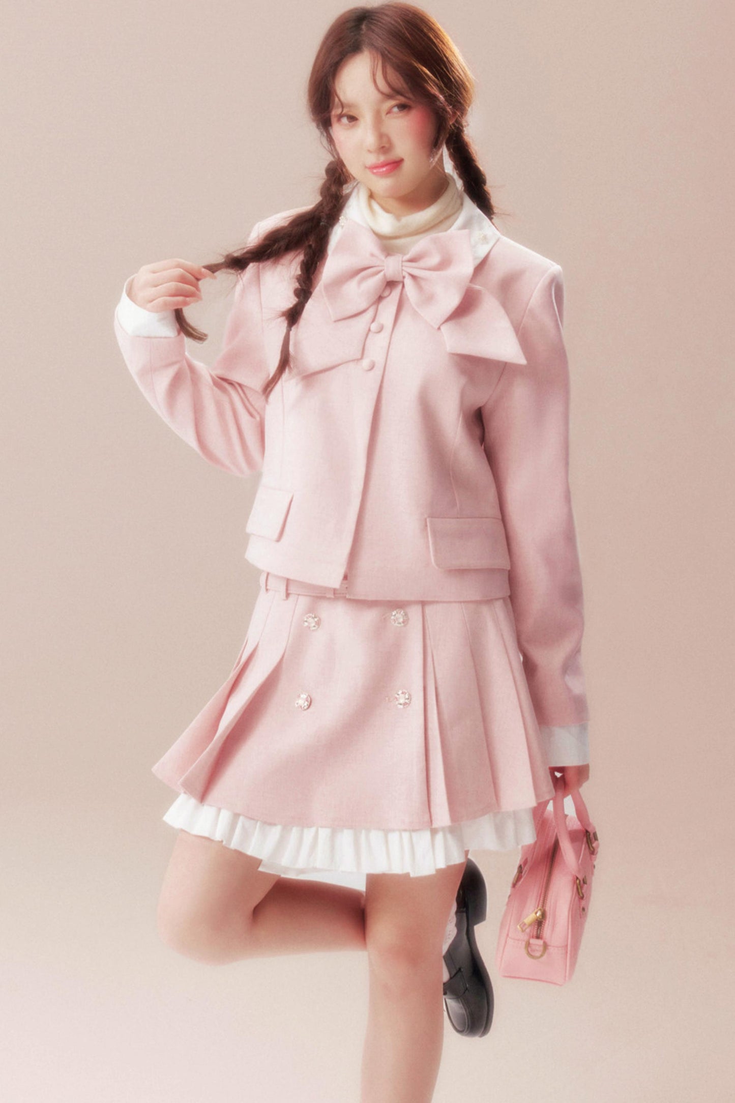 Eden Garden Pink Jacket + High Waist A-line Skirt