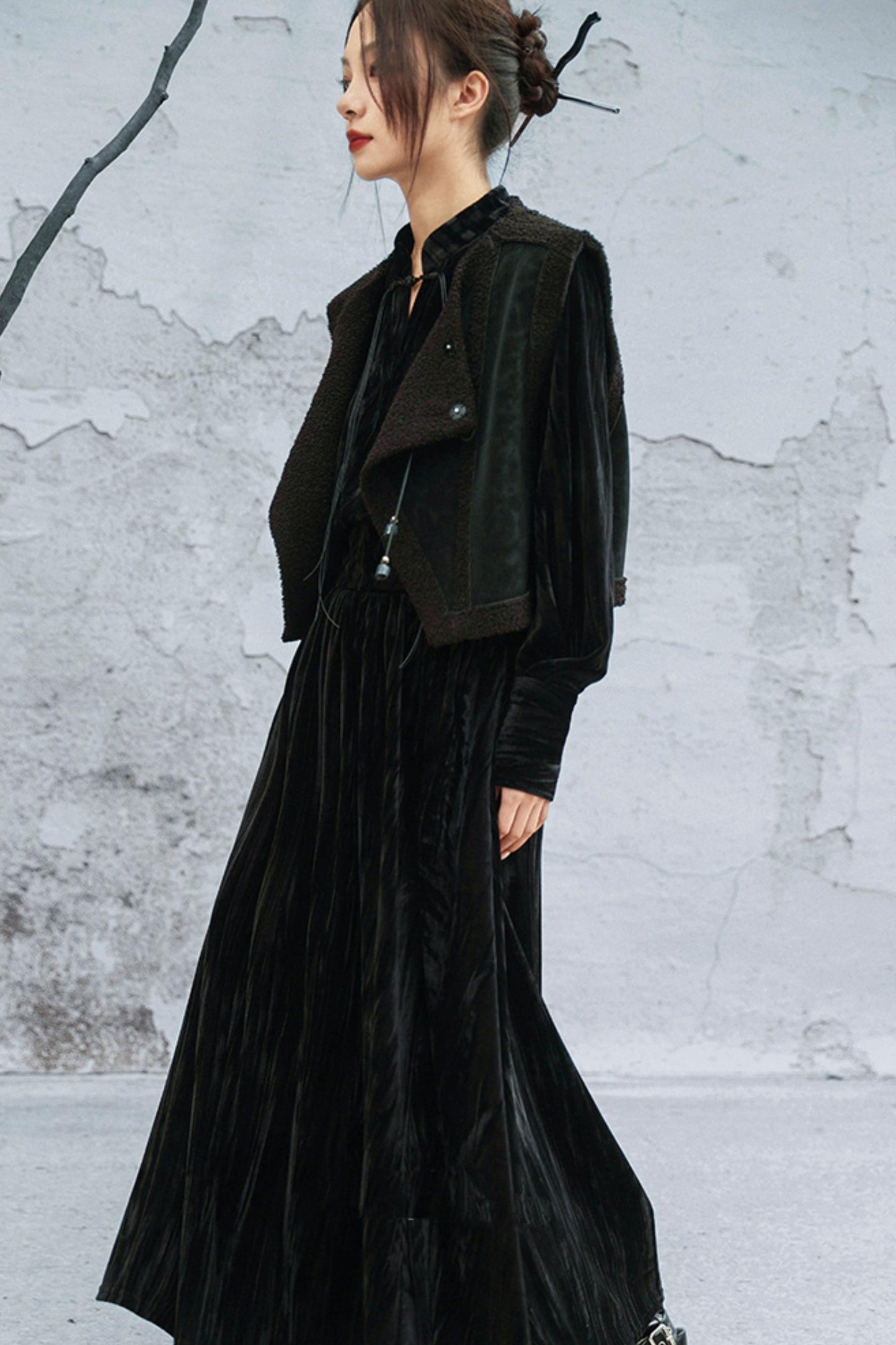 スタンドカラーべルベットドレス