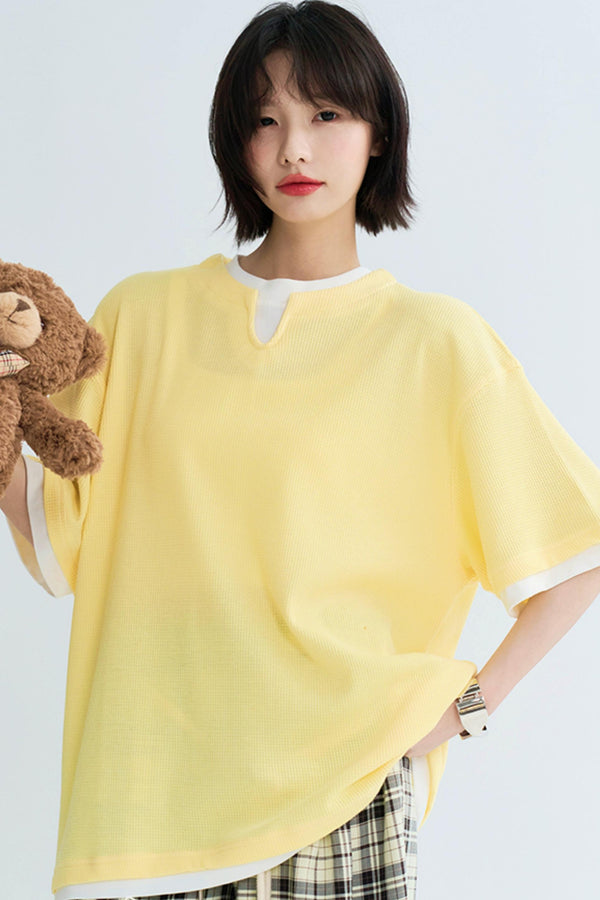 Loose contrast crew neck layered top