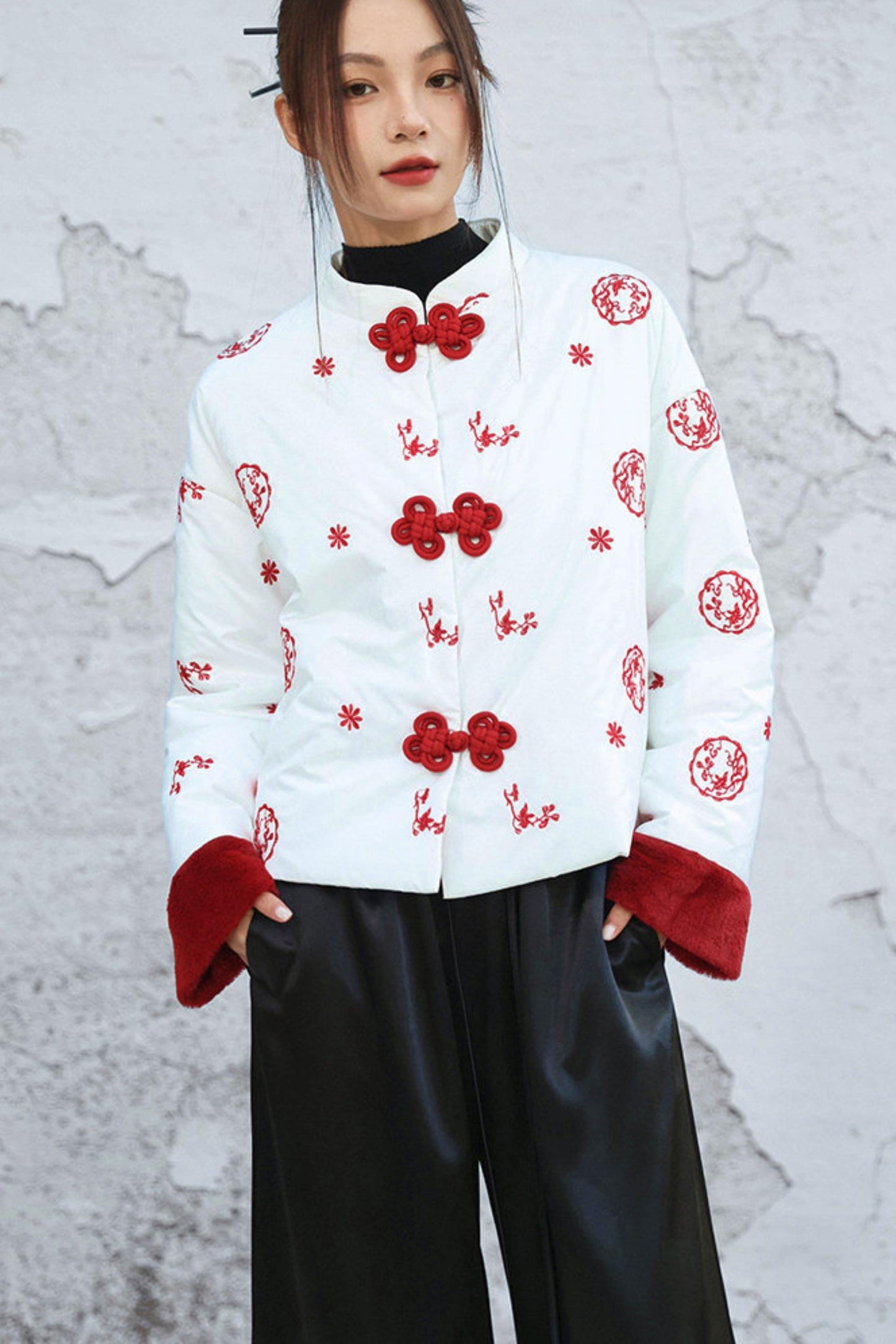 Embroidered Color Blocking Quilted Jacket