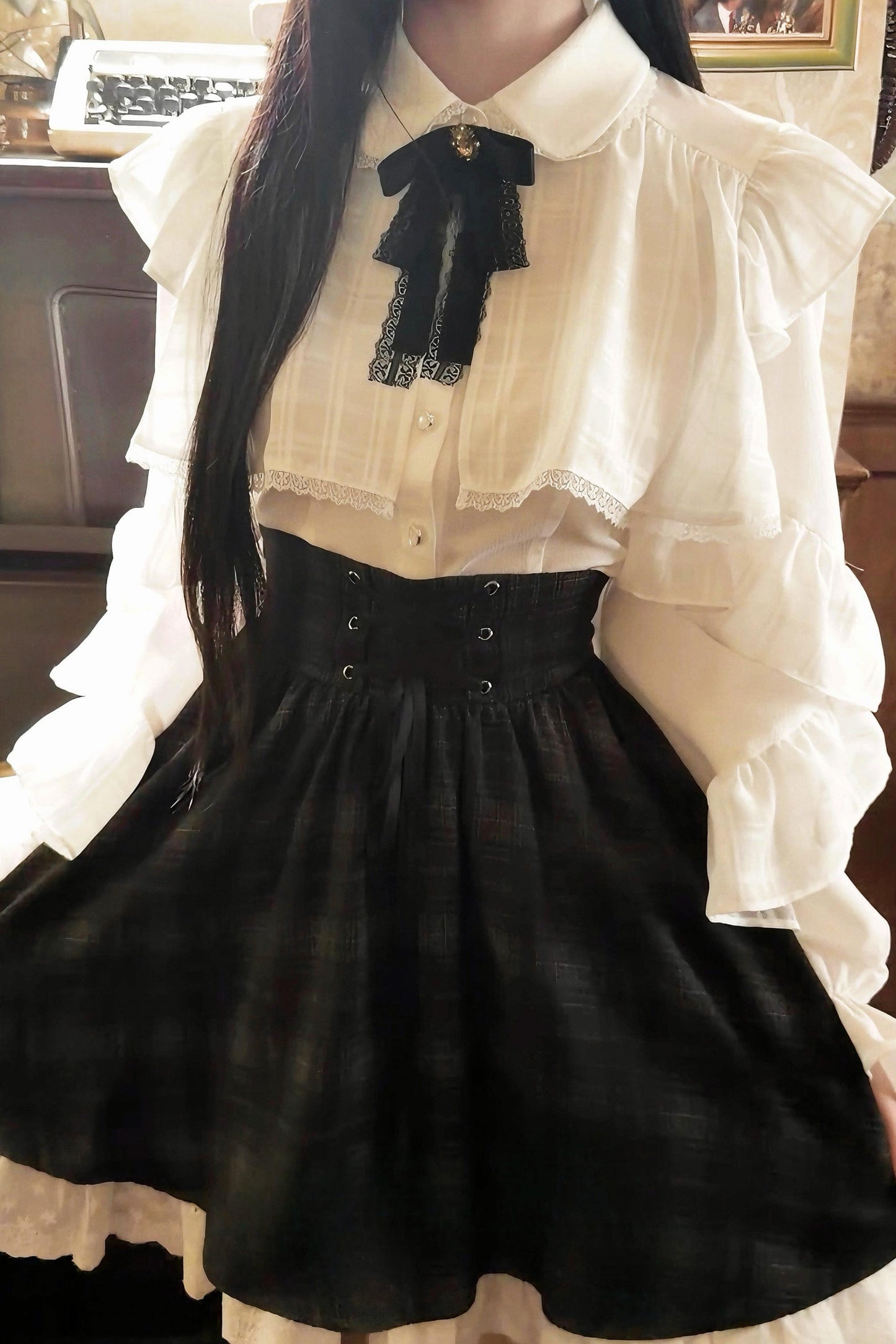 エレガント地雷レースブラウス+スカート