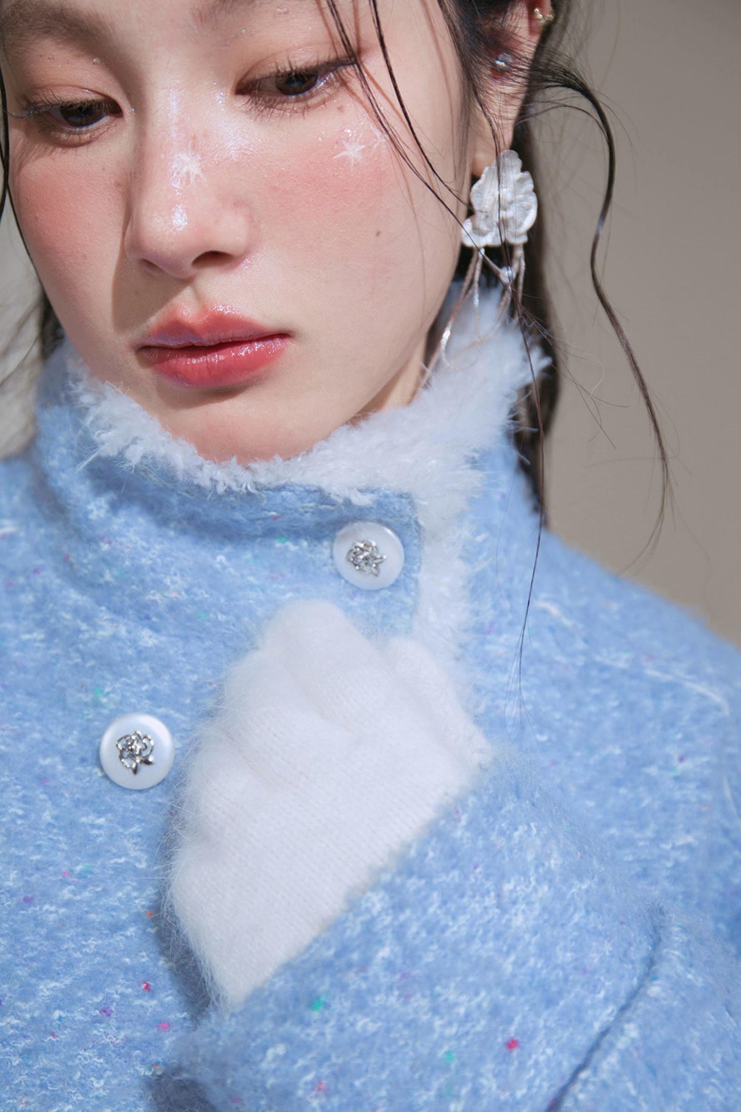 Snowy Blue Wool Coat