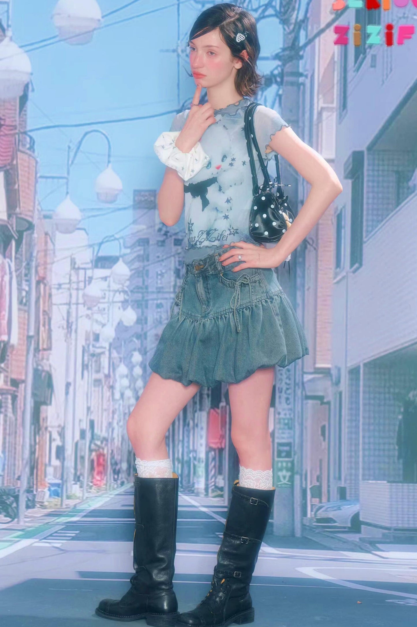 Rabbit Dream Cat Print Top