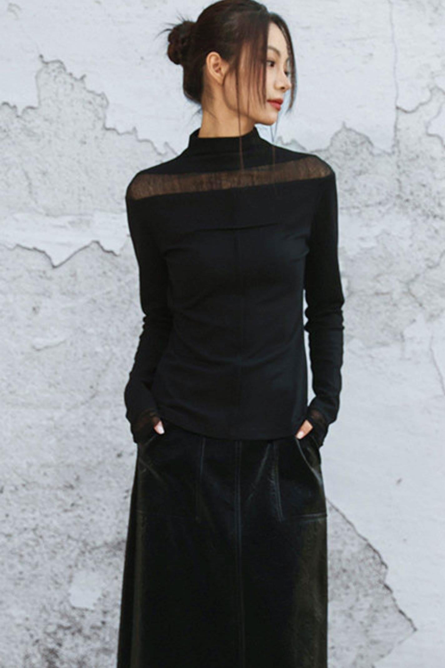 Black wool high neck top