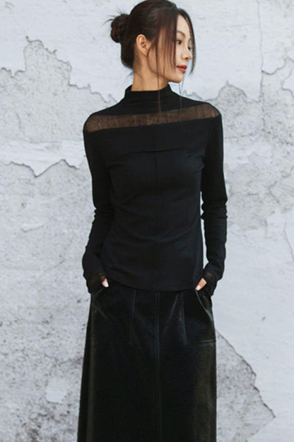 Black wool high neck top