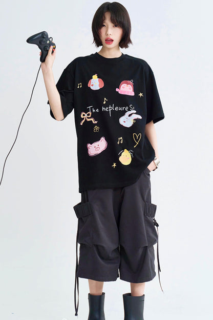 Casual Cartoon Illustrated Tee Shirt