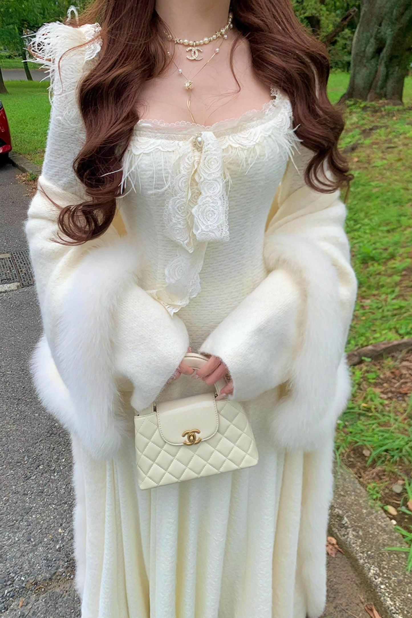 フレンチスイートスリムレースドレス