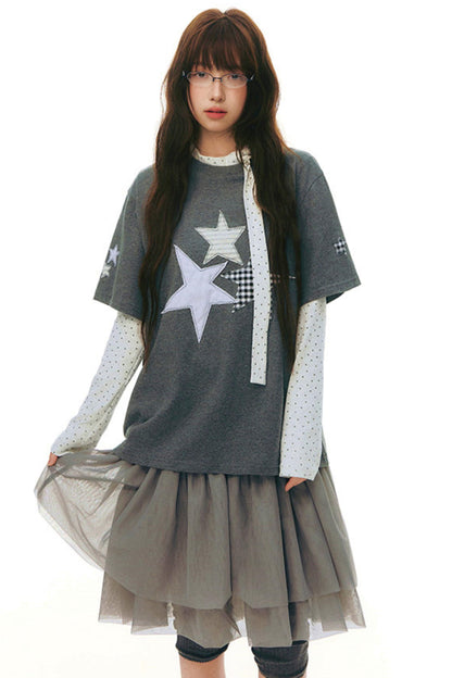 星星貼布寬鬆Y2K上衣
