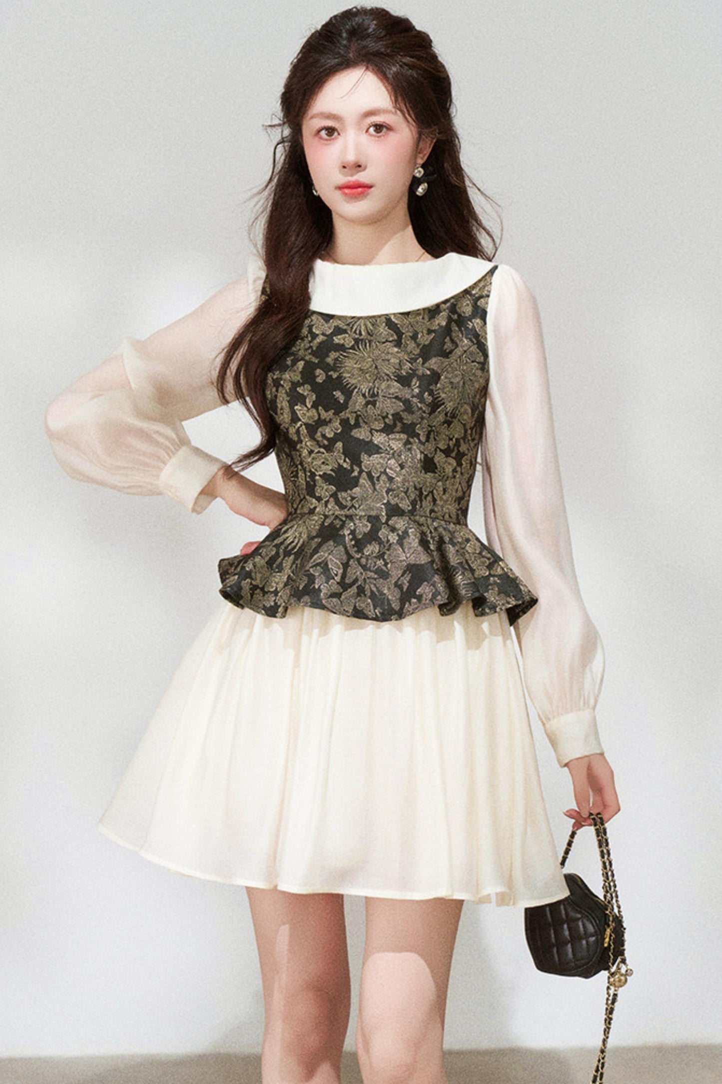 Retro French Style Long Sleeve Dress