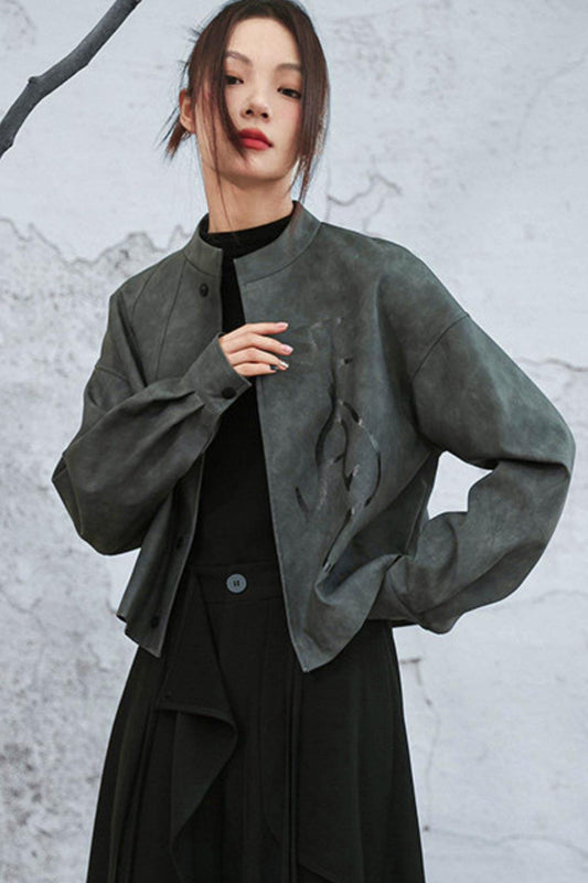 スタンドアップカラーレザージャケット