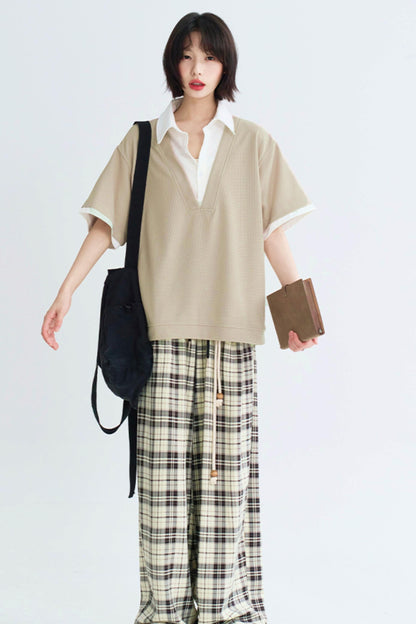 Relaxed Fit Shirt Collar Tee Shirt