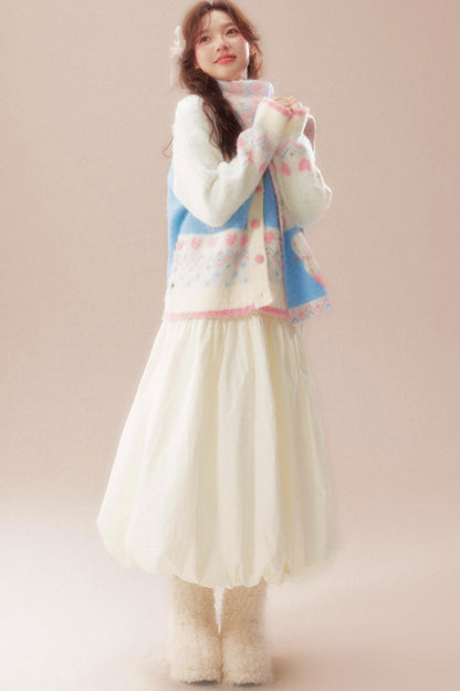 Sweet Fair Isle Sweater Cardigan + Scarf