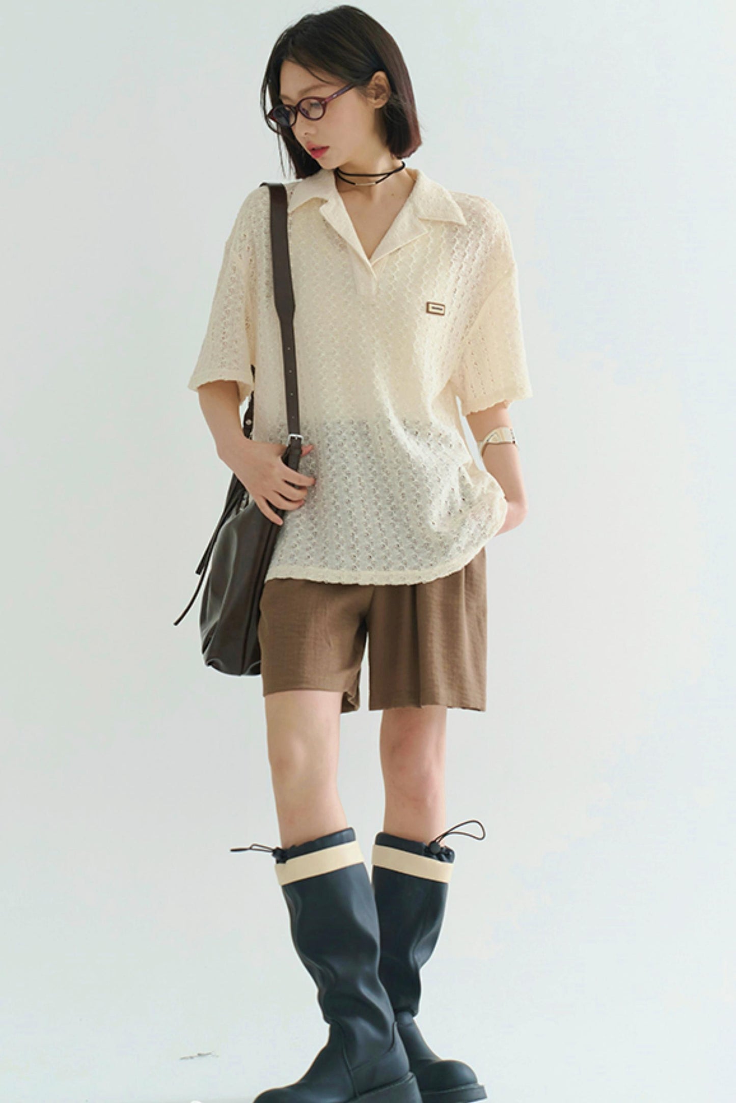 Sheer Polo Neck T-Shirt