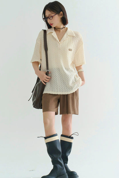 Sheer Polo Neck T-Shirt