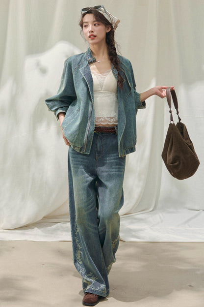 Laser Embossed Vintage Jeans