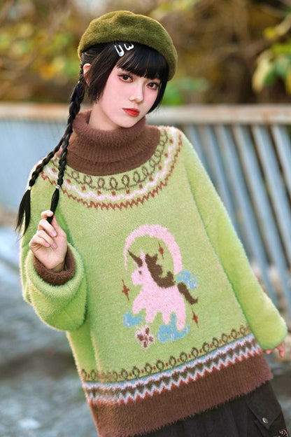 Faux Fur Jacquard Sweater