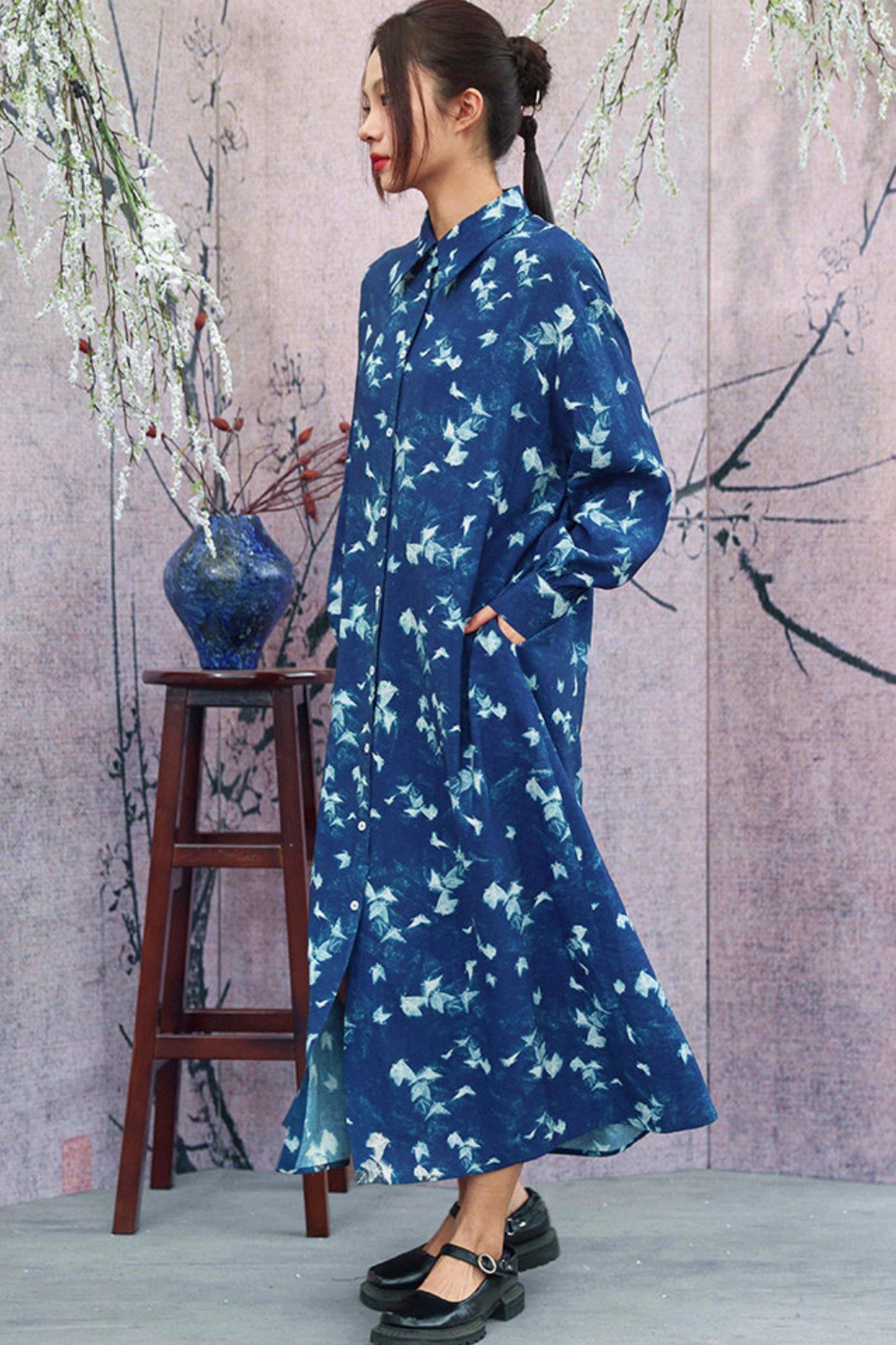 Vintage Blue Trench Shirt Dress