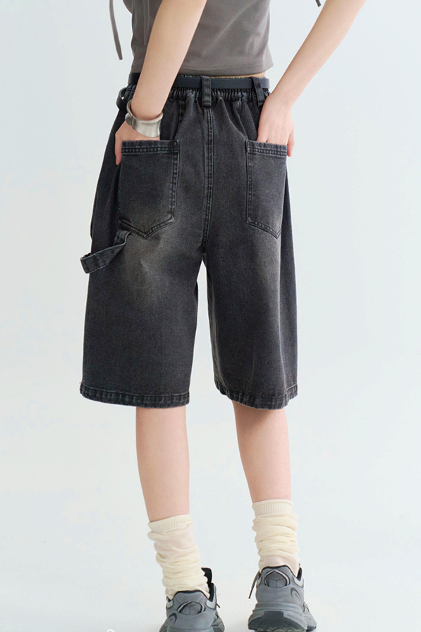 ストライプコントラストクロップドジーンズ