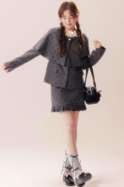 Evening glow coat + shawl + skirt + knit top