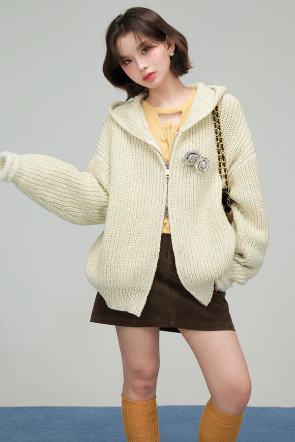 アプリコットニットジッパーカーディガン