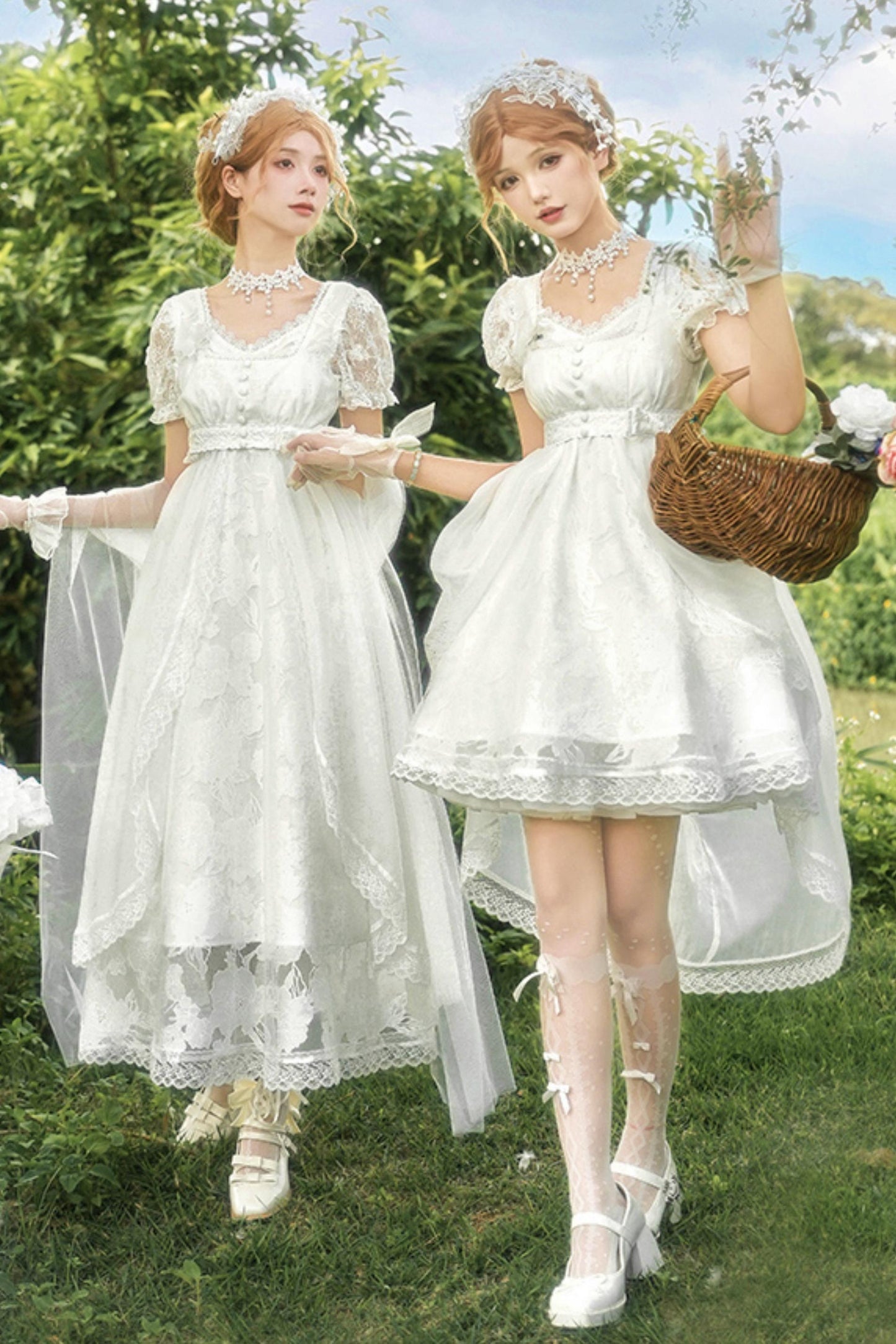 ホワイティトップス＋ストラップロリータドレス＋ヘアアクセサリー