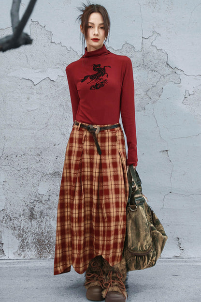 ダブルウエスティッドプラッドスカート