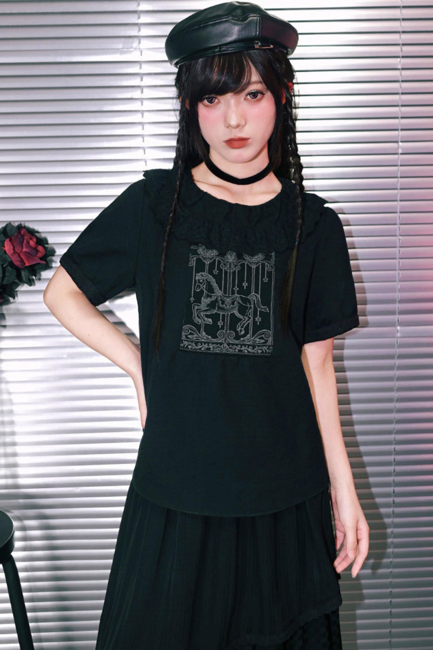 Dark Print Doll Collar Top