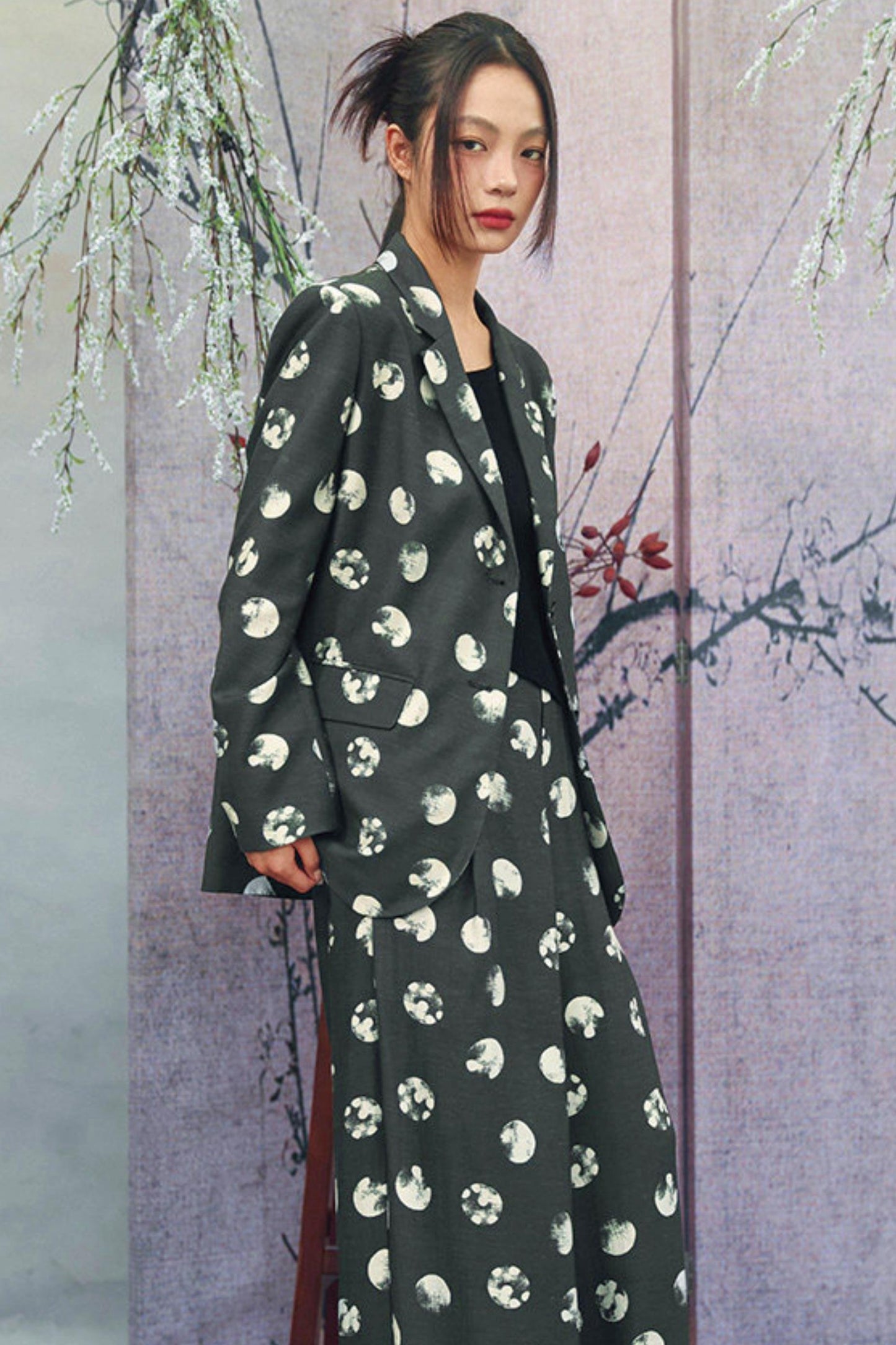 Polka Dot Shoulder Padded Blazer