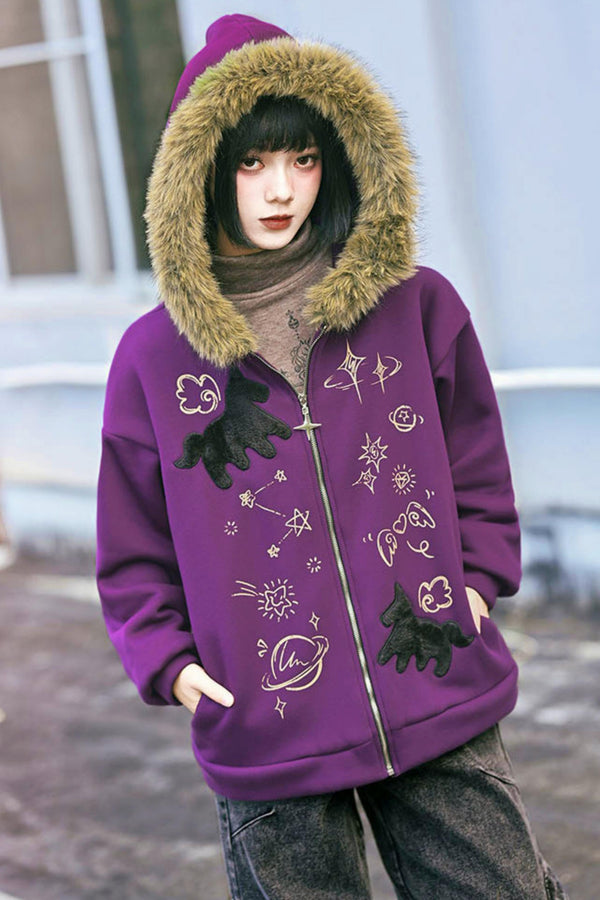 グラフィティファーカラーフーデッドフリースジャケット