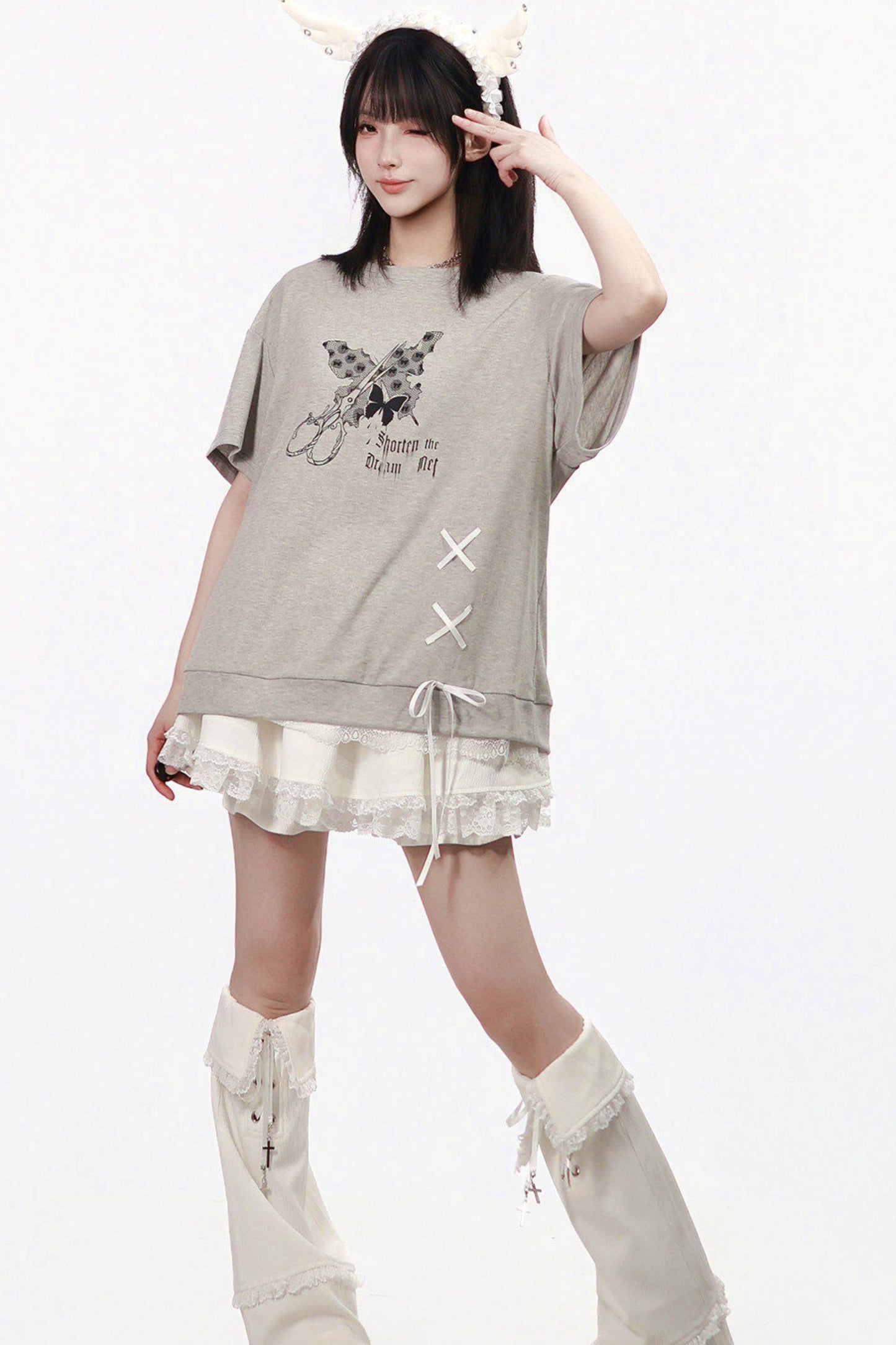 サブカルバタフライTシャツ+スカート+レッグカバー