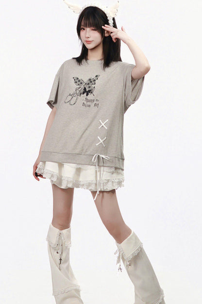 サブカルバタフライTシャツ+スカート+レッグカバー