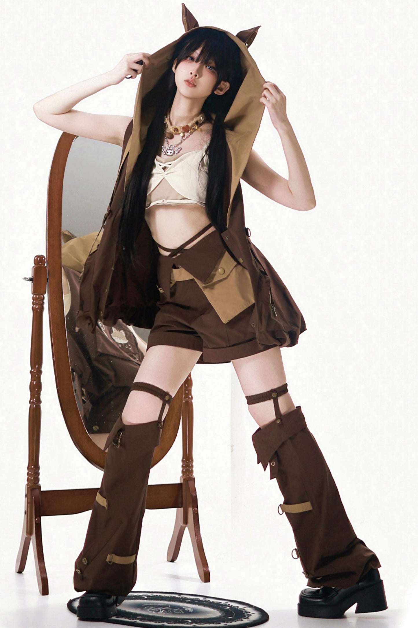 Hauts Lolita Cyberpunk + Shorts + Vêtement d'extérieur + Accessoires pour jambes + Sac banane