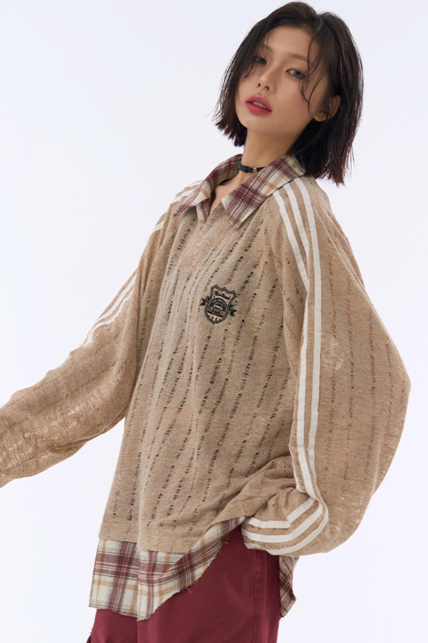 Plaid Sheer Sweatshirt