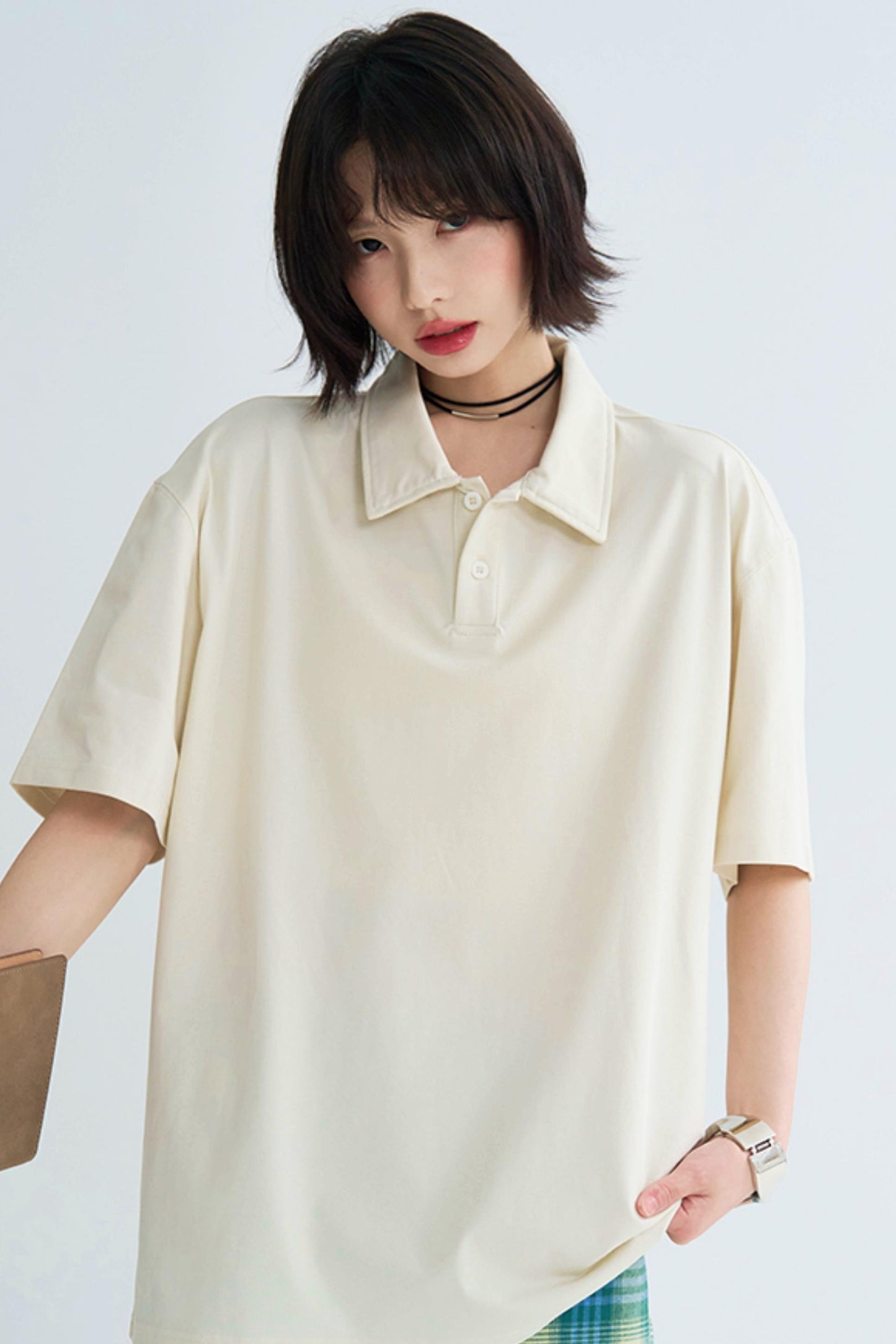 Minimalist Solid Polo Neck Top