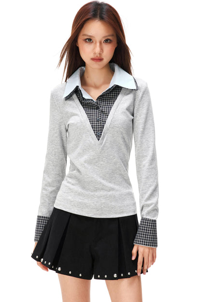 レトロニットパッチワークトップス