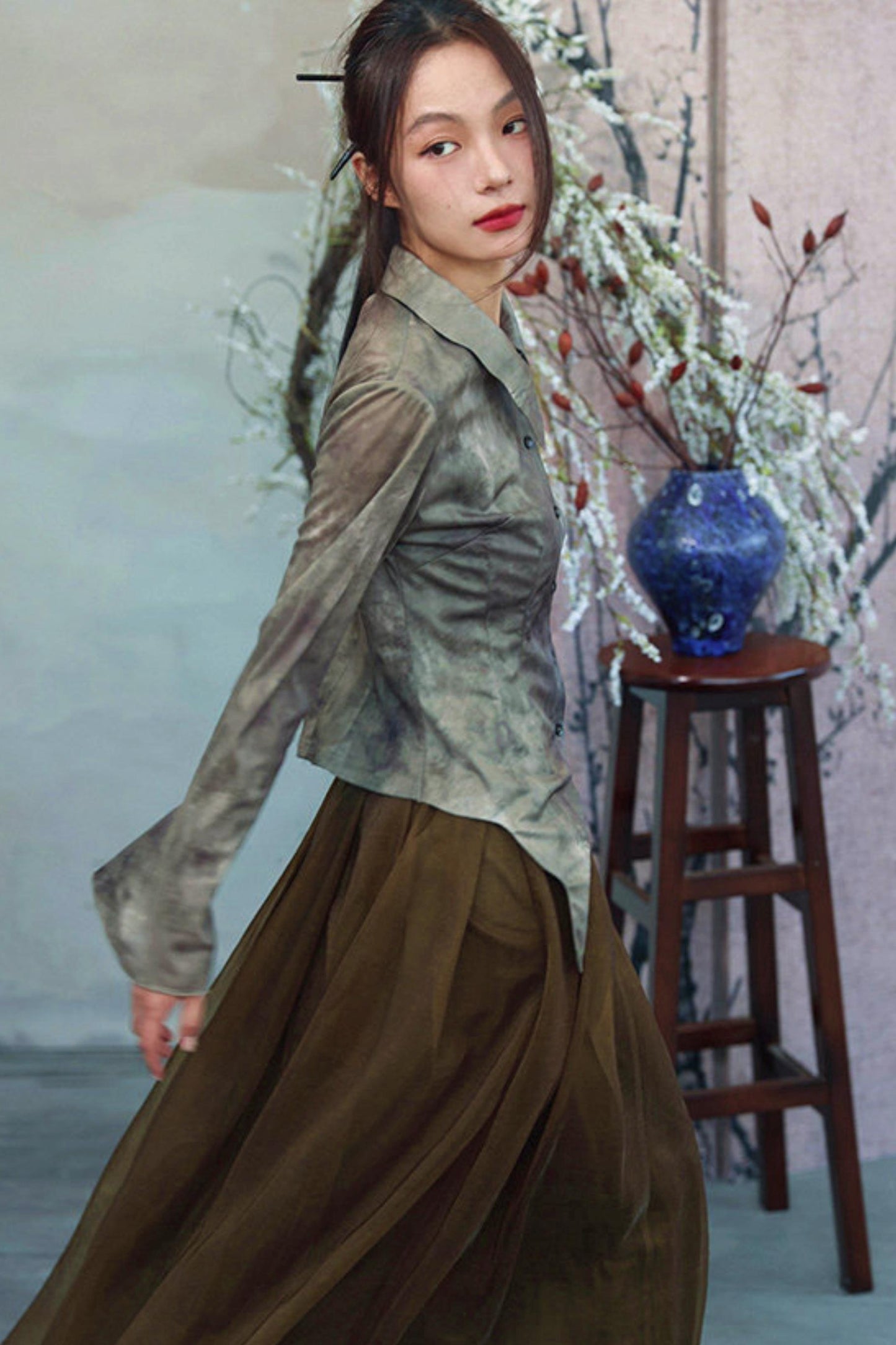 Vintage Green Chinese-Style Blouse