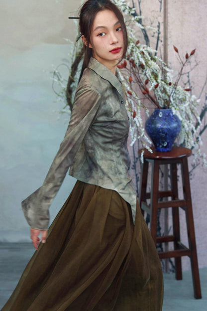 Vintage Green Chinese-Style Blouse