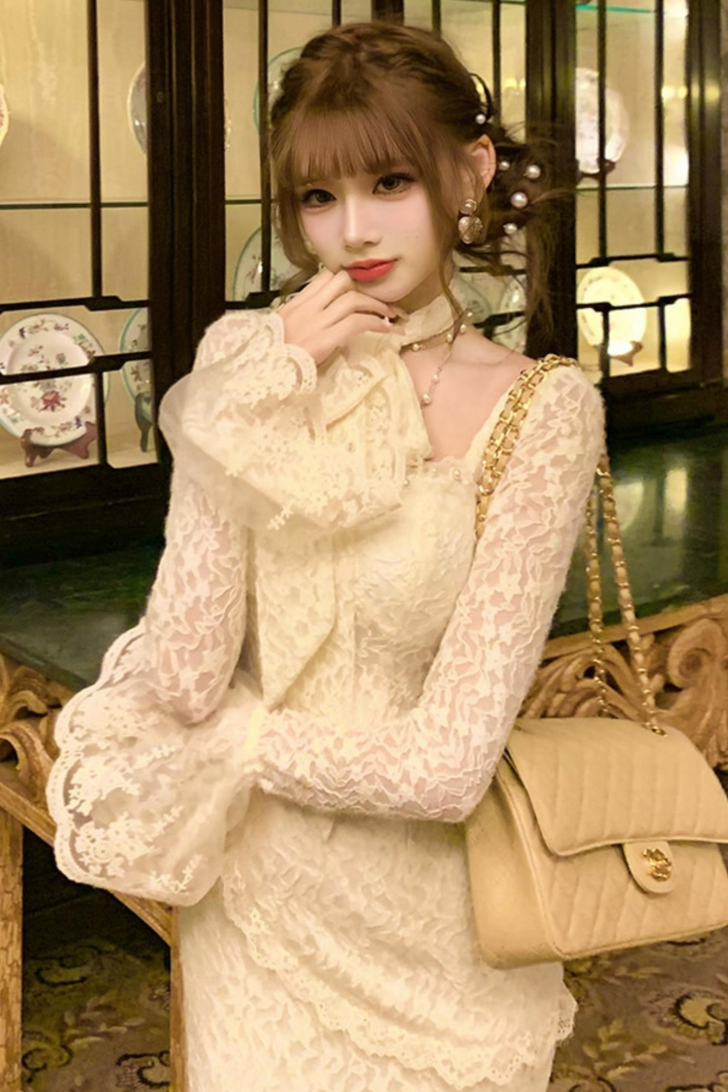 フレンチスタイルレースマーメイドドレス