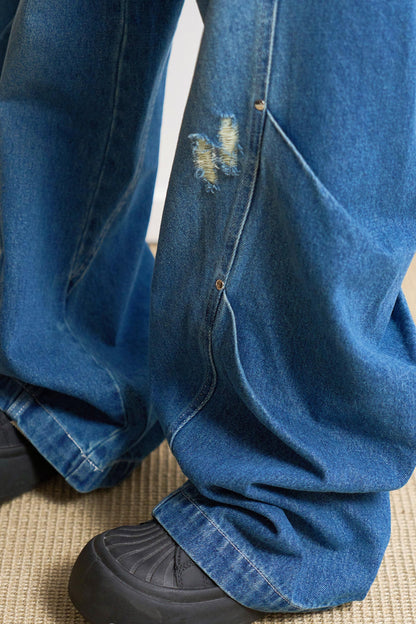 ステートメントリップドワイドレッグジーンズ